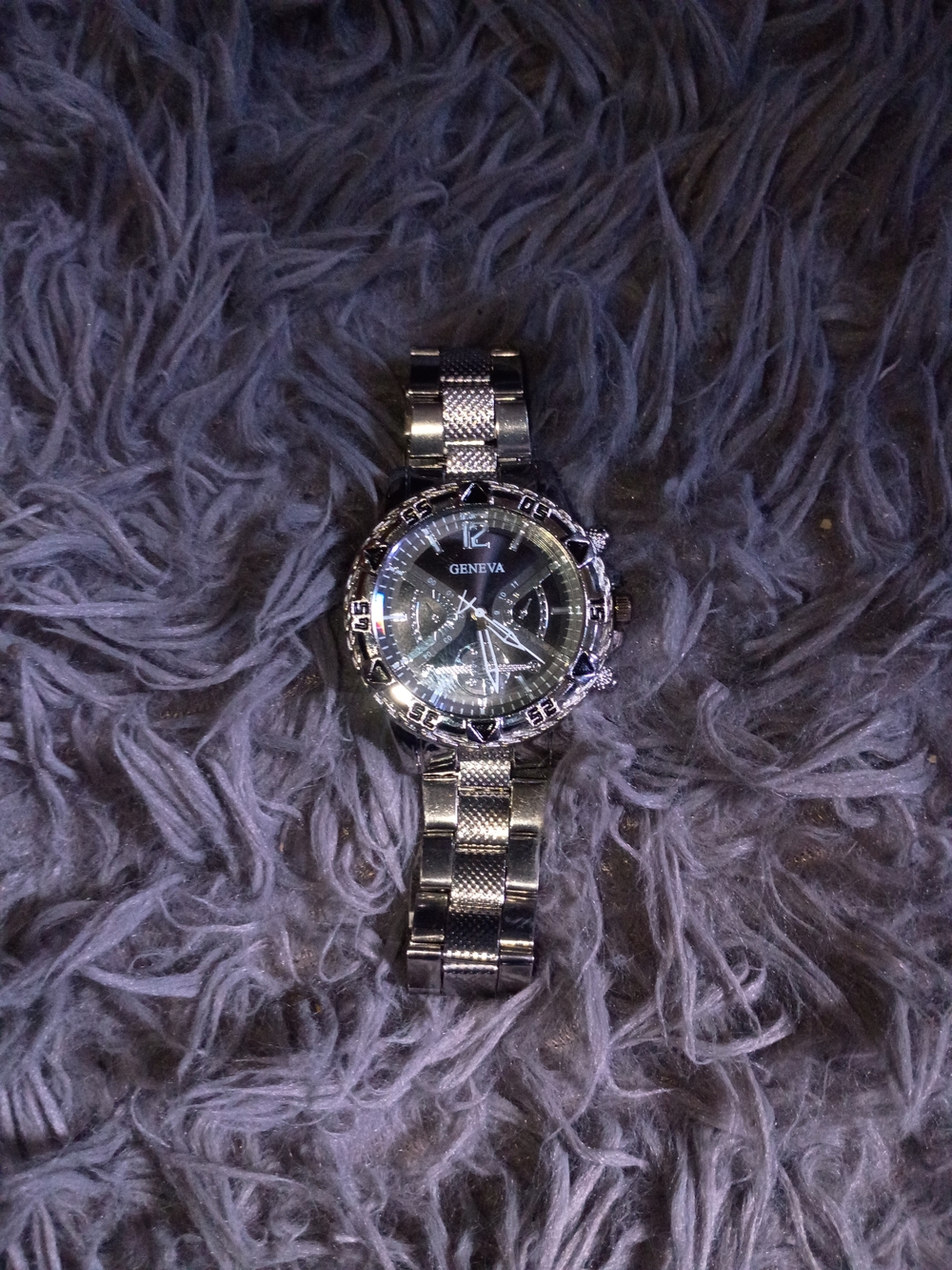 Geneva Silver Men's Metal Bracelet Watch with Black Dial